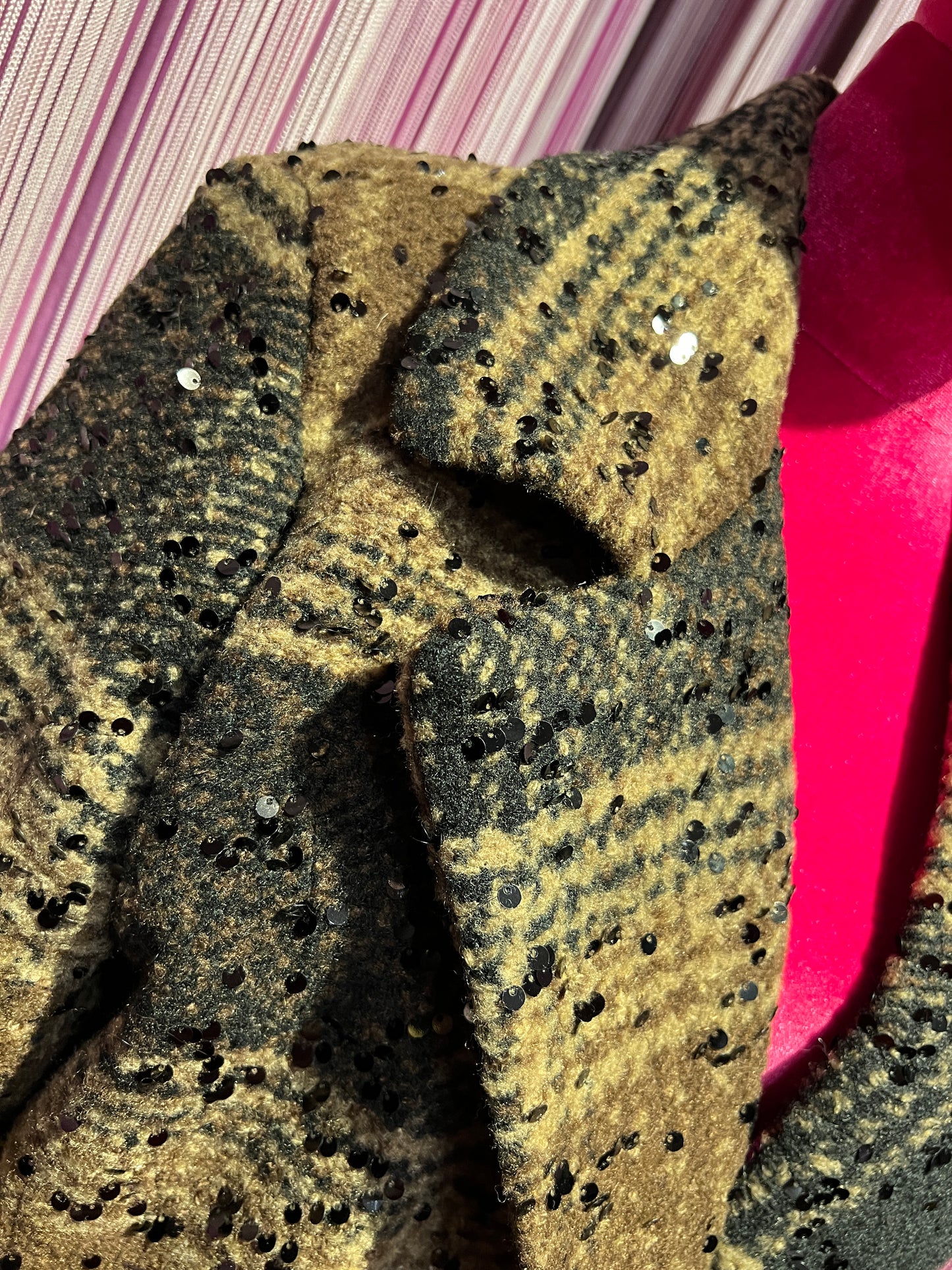 The Room cappottino tartan taglia unica ad un petto con micro paillettes nere