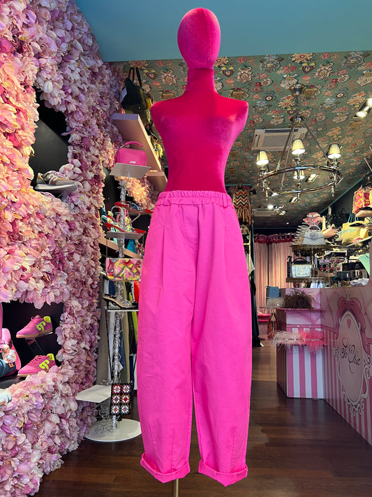 Mon amour Paris pantalone fucsia cotone elasticizzato taglia unica elastico in vita sconto-30%