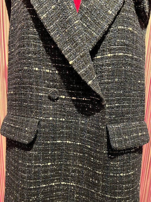 Mouche gilet in tweed blu e argento spilla camelia