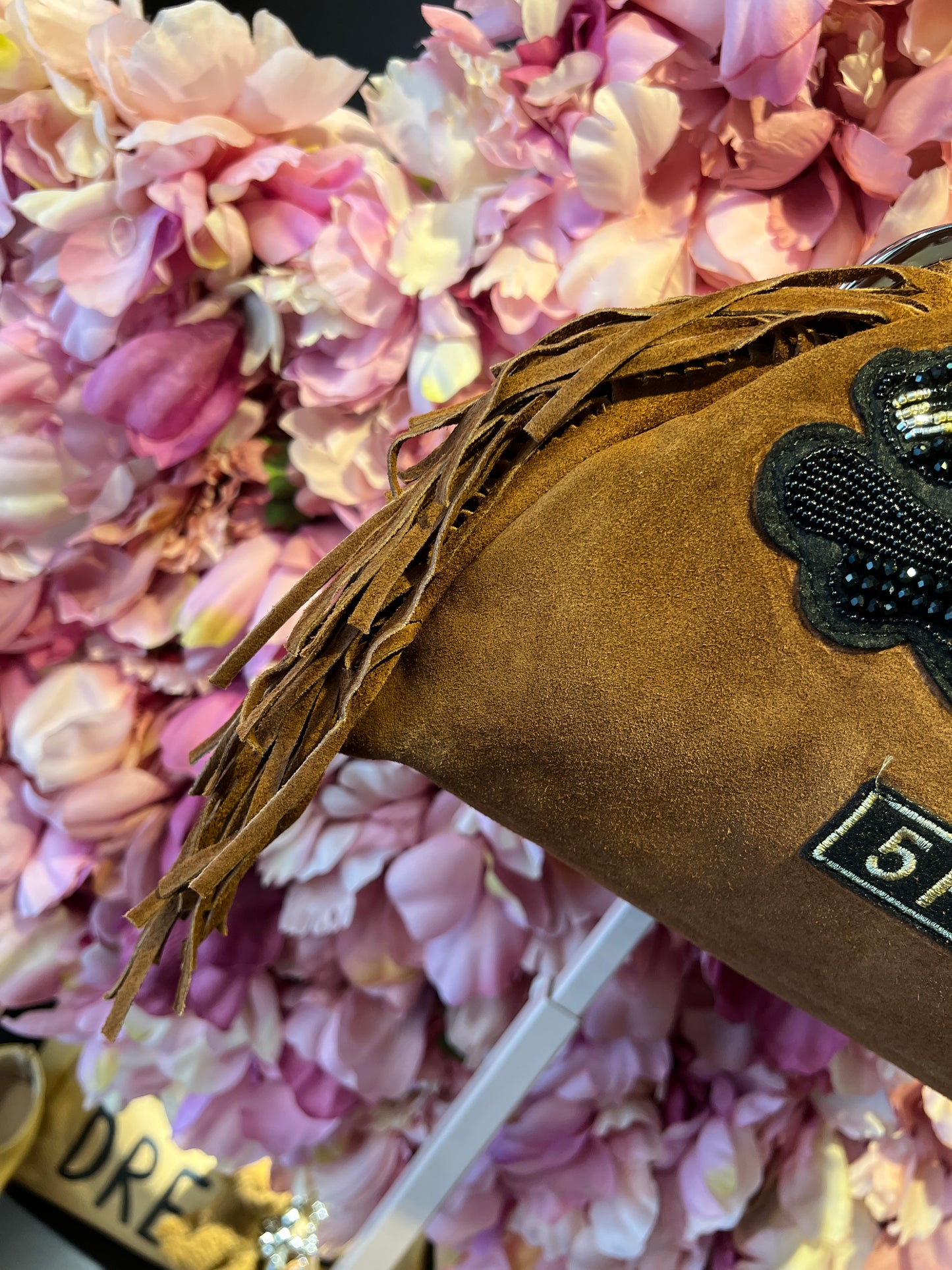 5 Progress borsa suede con frange applicazione pantera e tracollina