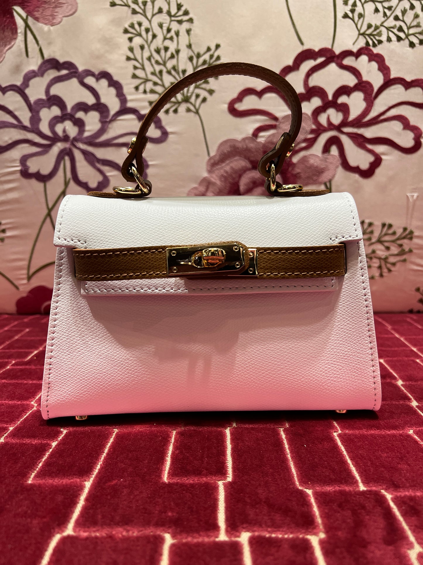 Borsa a mano pelle bianca con inserti cuoio e tracolla