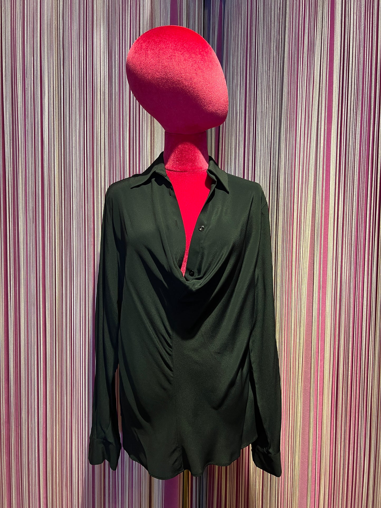 Semicouture camicia nera in crepe de chine scollo drappeggiato