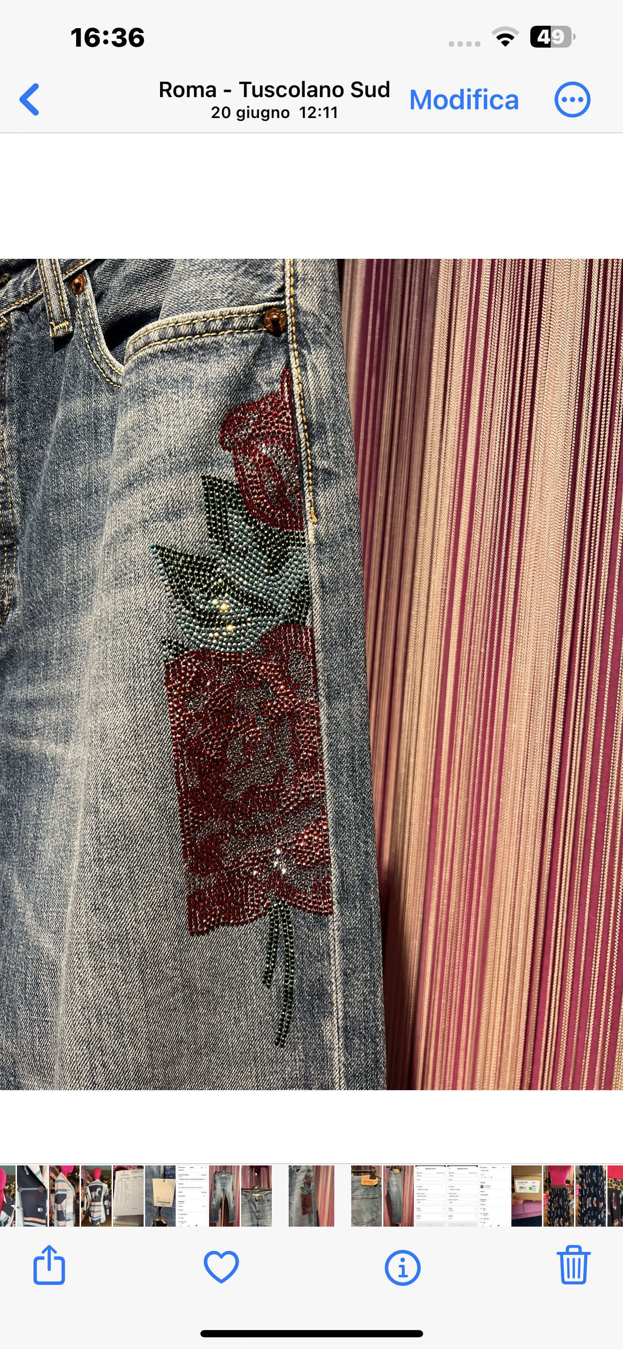 5 Progress jeans vintage denim con rose laterali cristalli