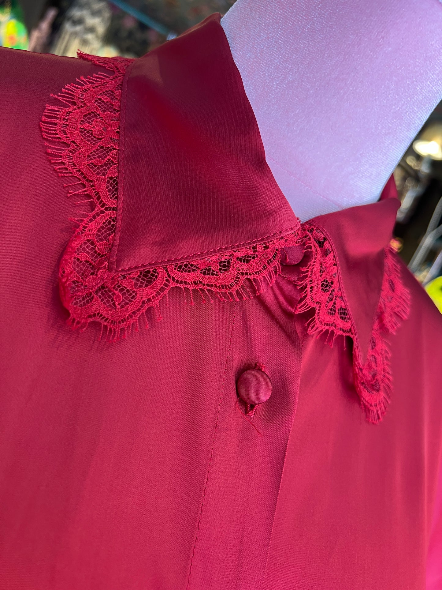 Pink memories camicia in raso di viscosa elasticizzata con pizzo, vestibilita’ over