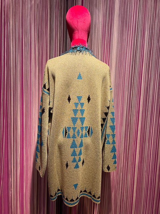 Colour Market meno 50% cardigan lurex navajo oro/turchese