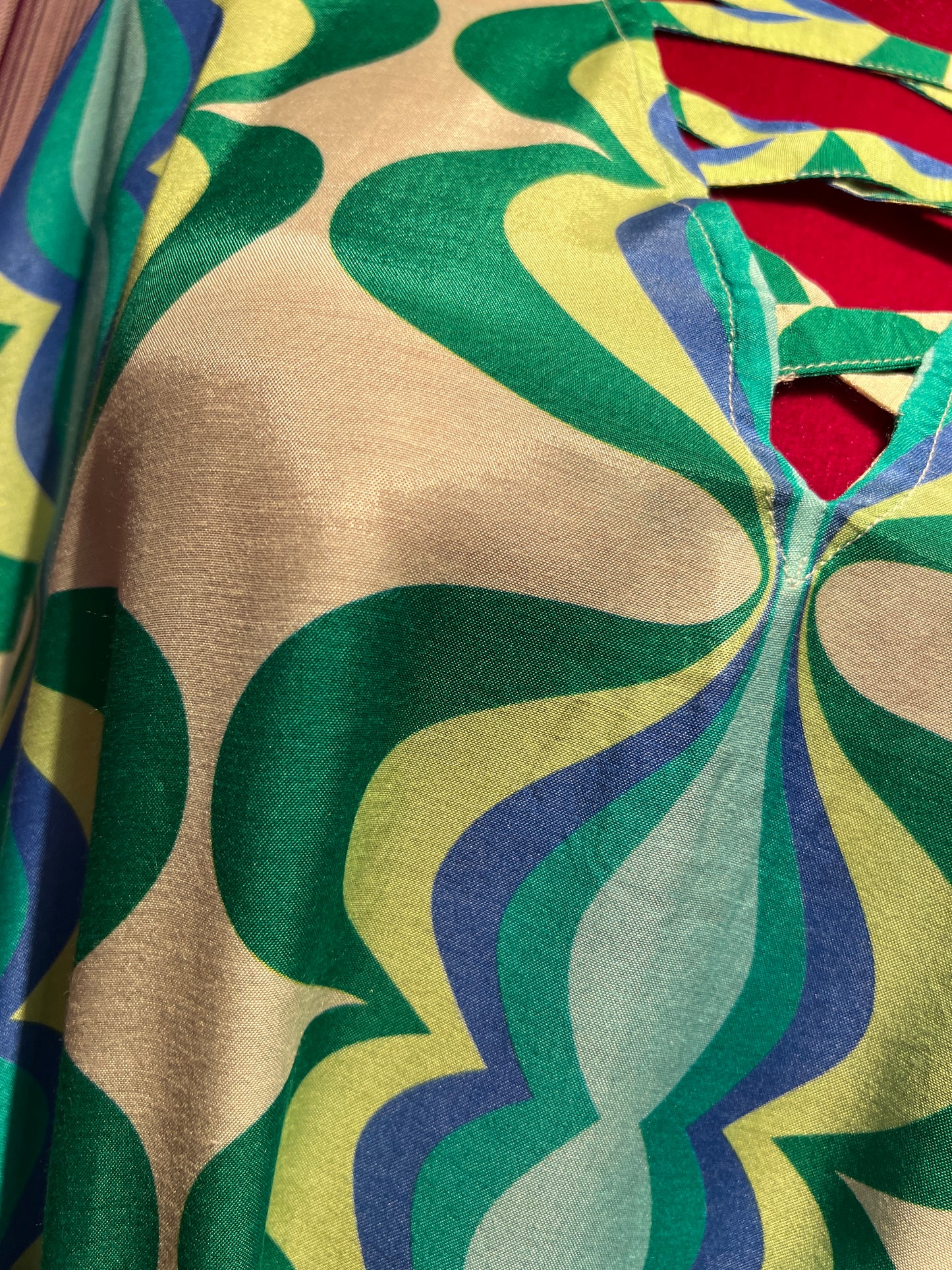 Sundress caftano fantasia astratta verde turchese e bianco