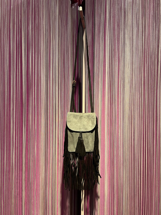 Love & roses tracollina TEXAS in suede con frange nappina e mini pochette, colore beige chiaro