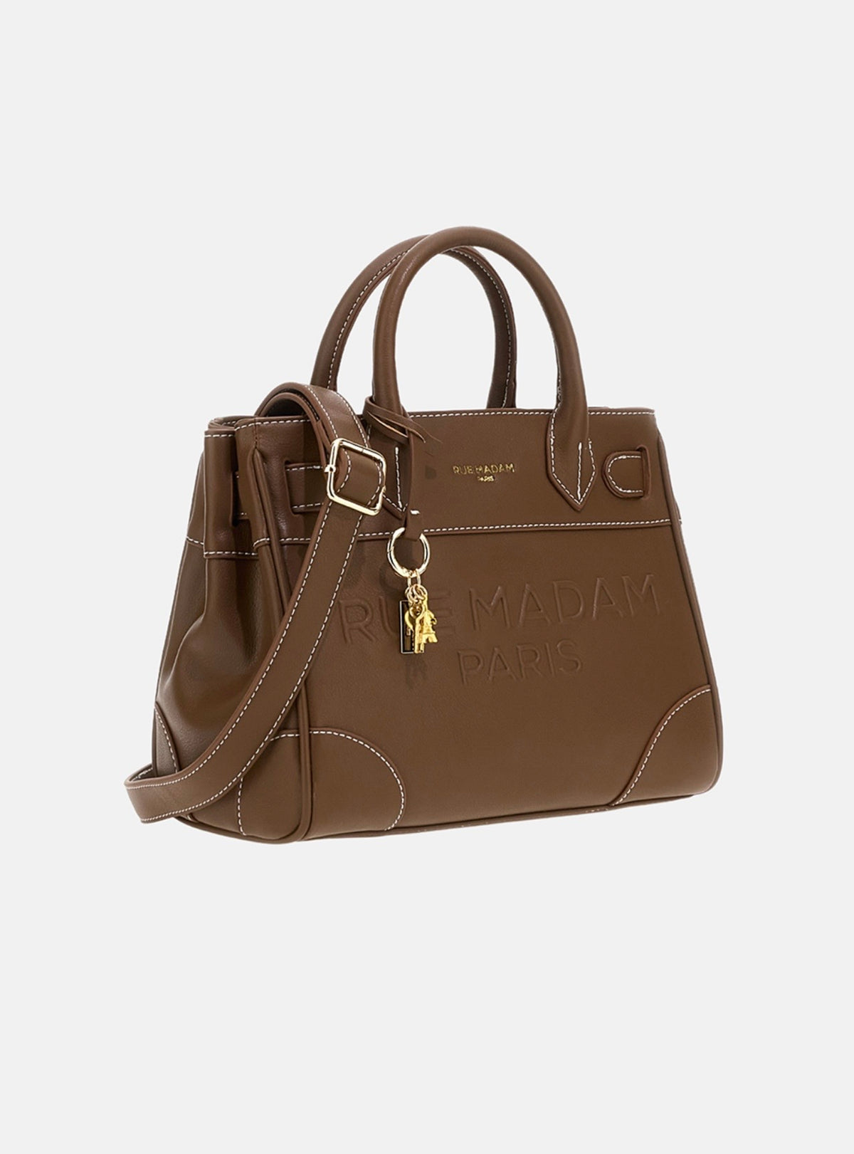 Rue Madam Paris borsa due manici in ecopelle con tracolla impreziosita dal logo in rilievo marrone
