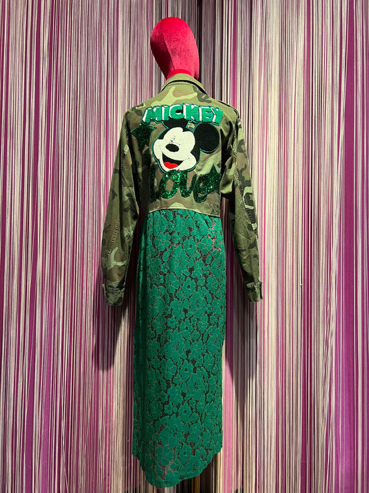 Pds spolverino con patch topolino paillettes e pizzo verde