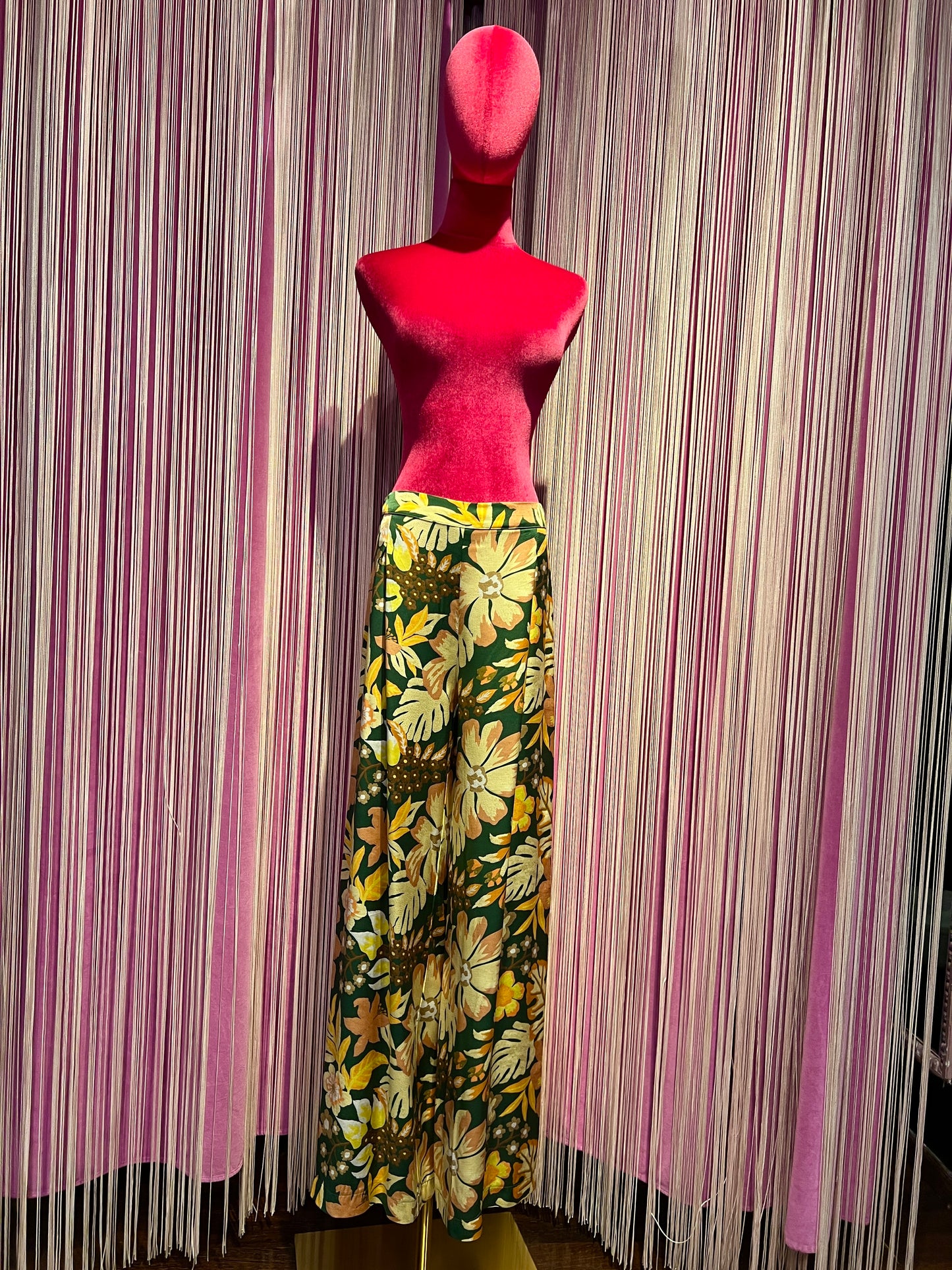 Pink memories pantalone fantasia fiorì verde arancio con elastico