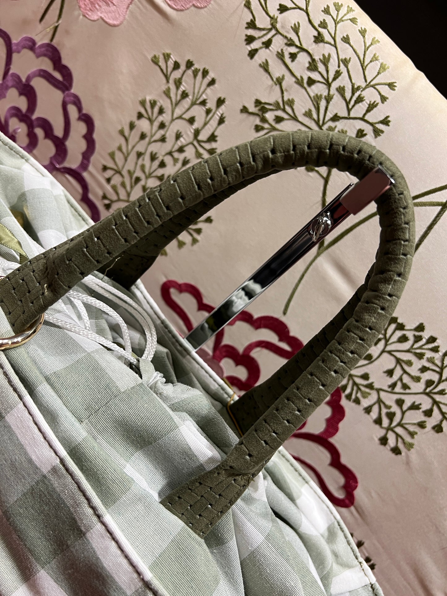 La Milanesa -30% di sconto borsa in tessuto a quadri verde manici in ecosuede Mimosa