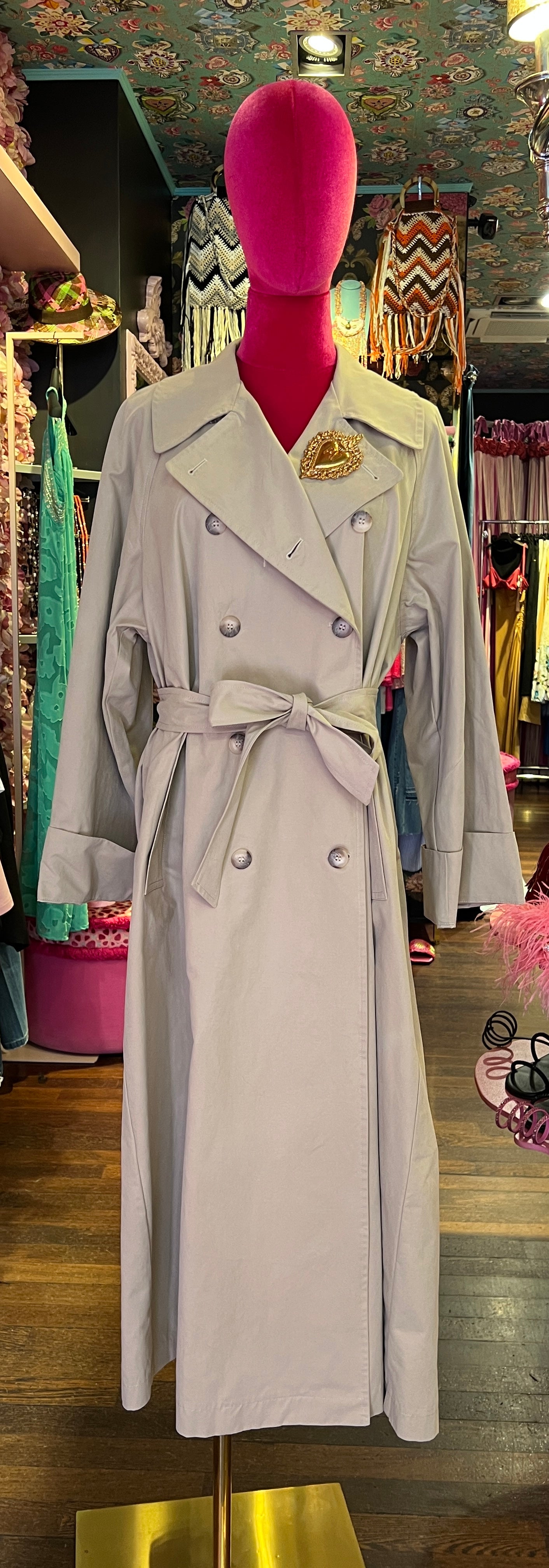 Pink memories trench lungo beige con cinta