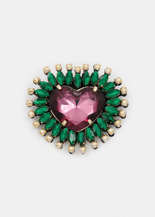 Essentiel antwerp spilla a forma di cuore con strass verdi e rosa