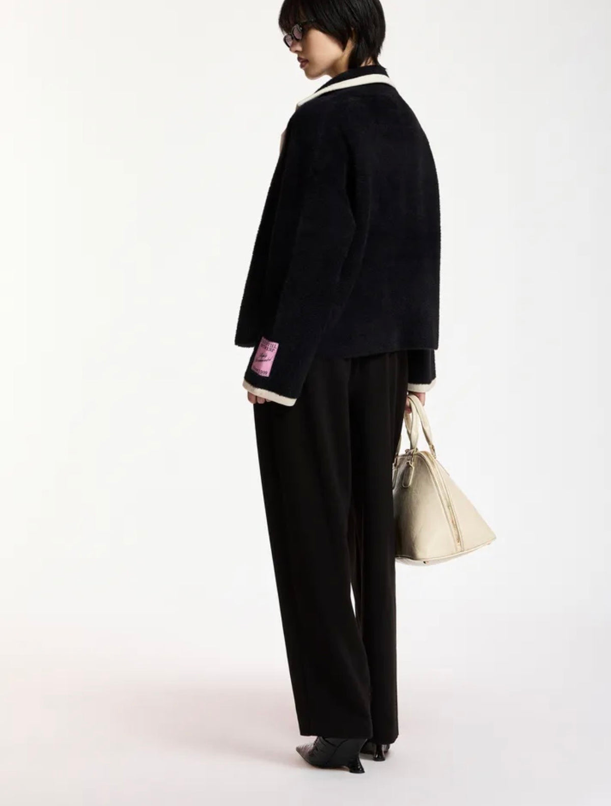 Essentiel antwerp cardigan doppiopetto con profili a contrasto bianchi