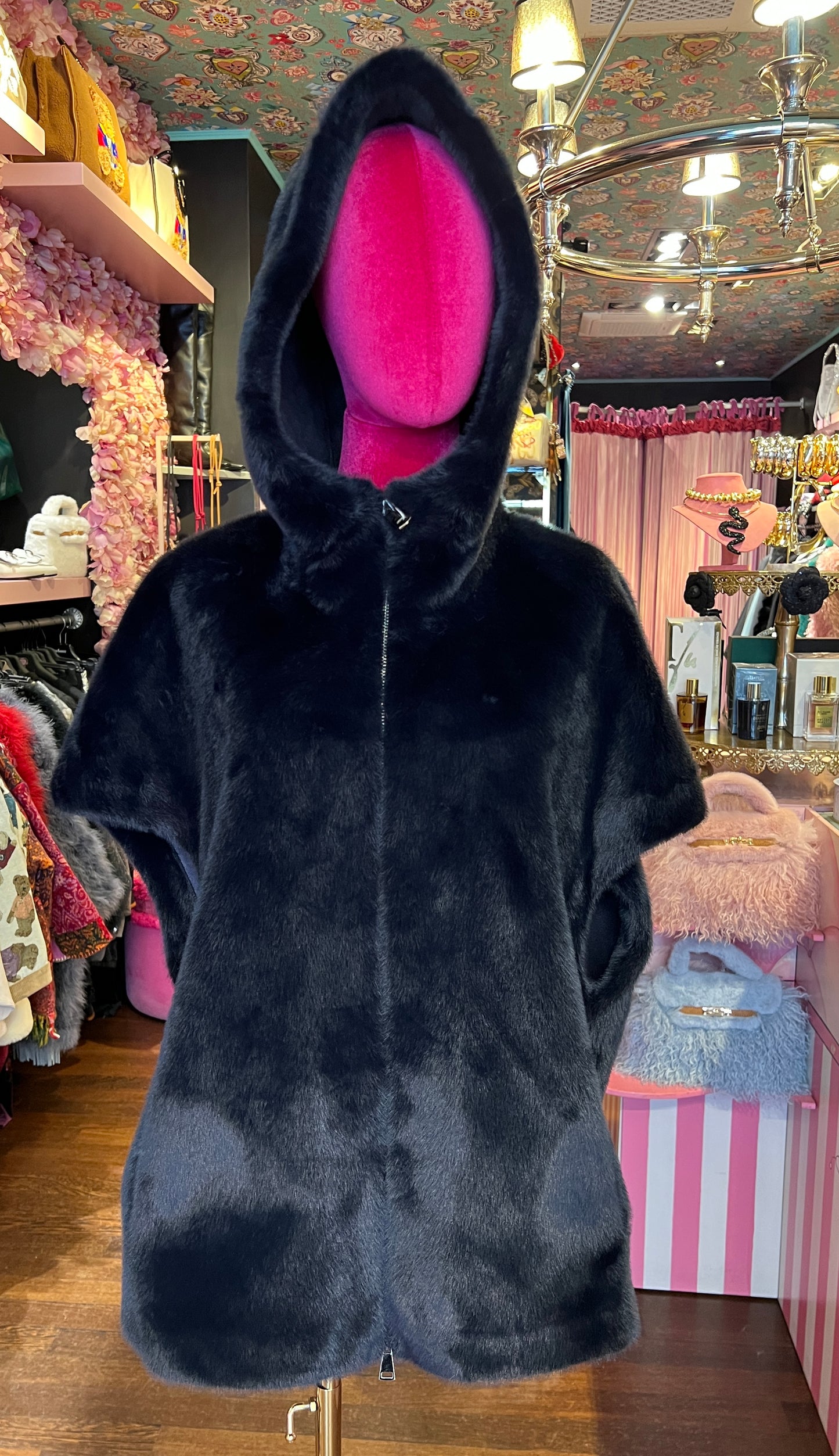 Snow-up Milano gilet ecopelliccia con cappuccio blu