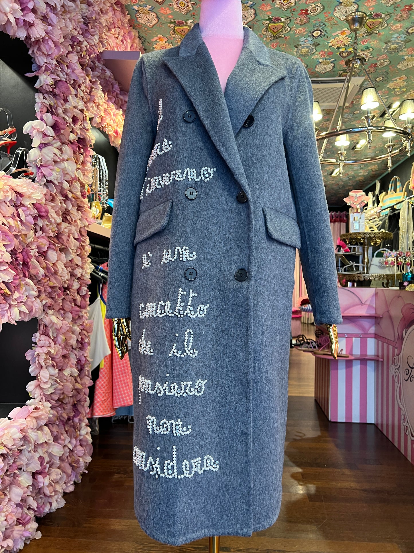 Front street cappotto doppiopetto con applicazione perle