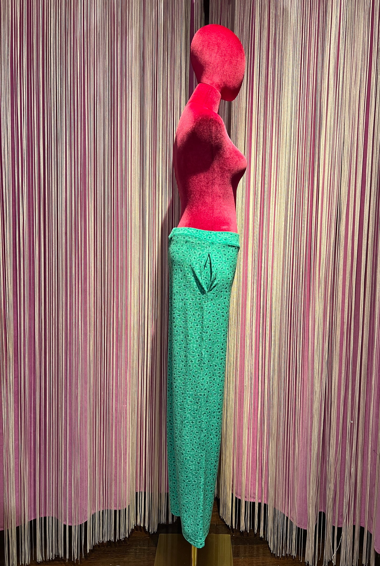 Frok pantalone in spugna verde bandiera disegno leopardo con elastico in vita