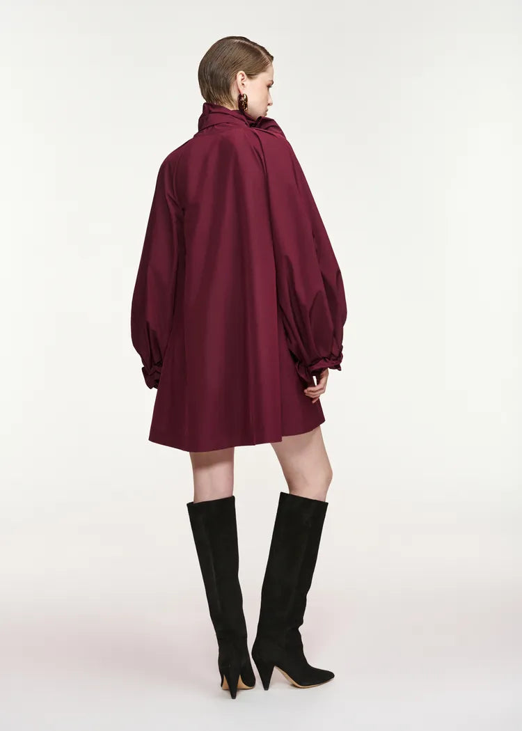 Essentiel antwerp abito oversize bordeaux trapezio con fiocco al collo