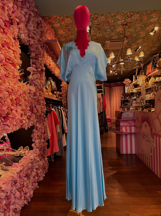 Pink memories -40%abito lungo mezze maniche con pizzo turchese