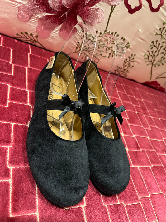 Passion Blanche ballerina punta tonda velluto nero cinturino elastico con fiocco