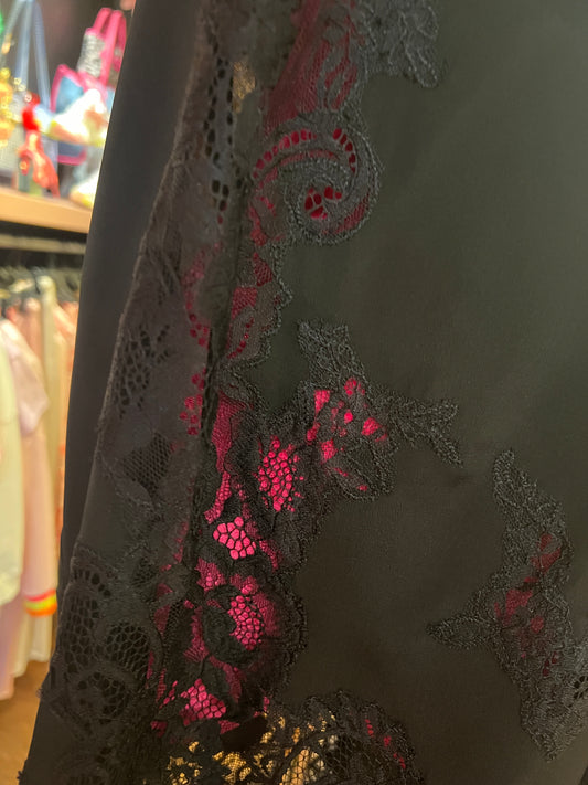 Semicouture top nero in crepe de chine con intarsi pizzo
