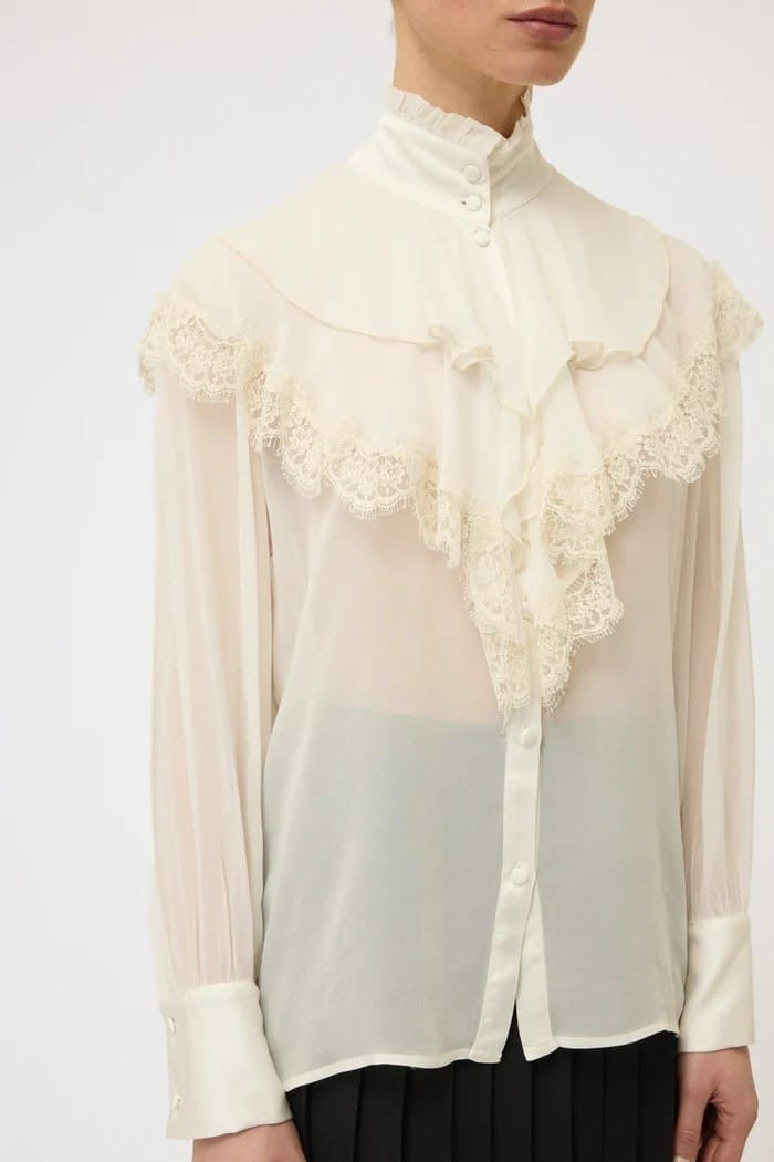 Pink memories camicia con rouches e pizzo panna