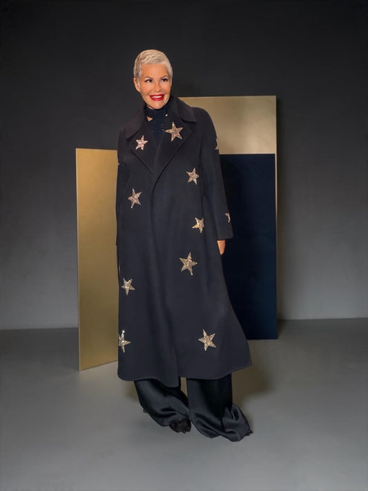 5 Progress cappotto con cinta blu scuro applicazioni stelle in cristallo
