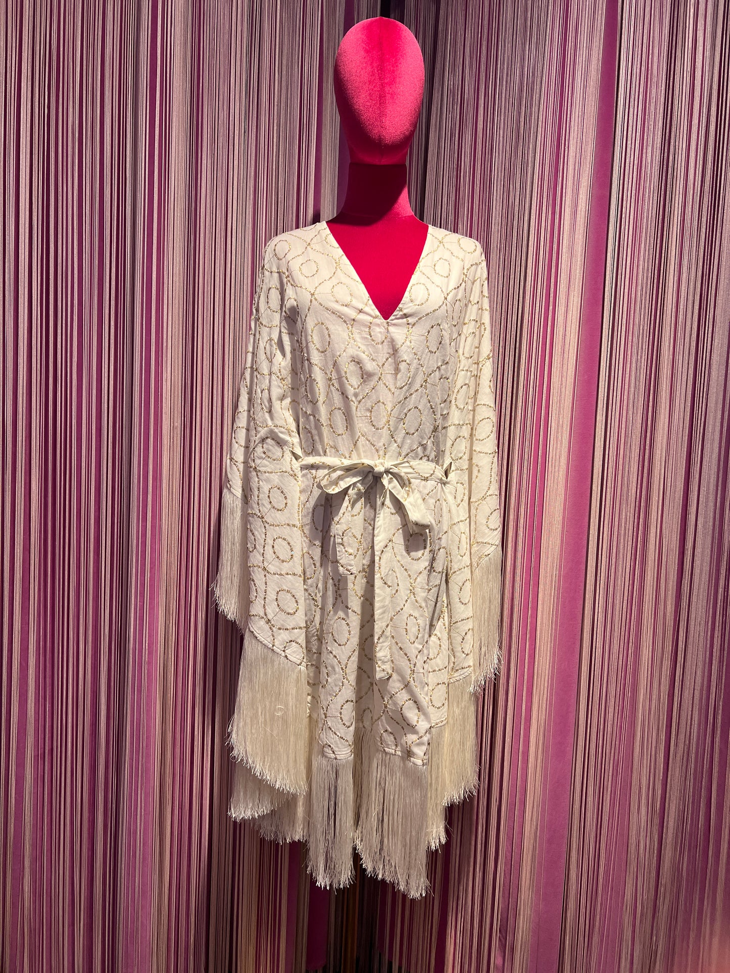 Sundress caftano corto bianco e oro