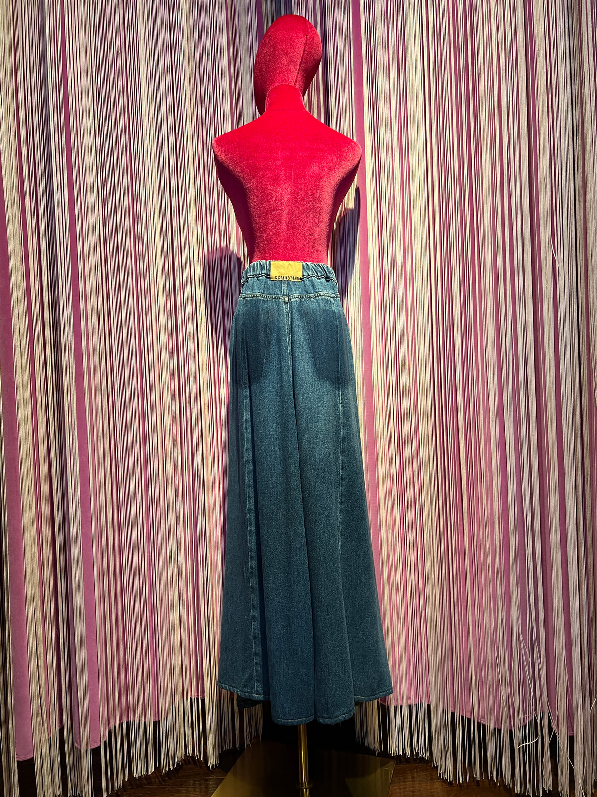 Semicouture gonna denim in lyocell lunga con elastico vita