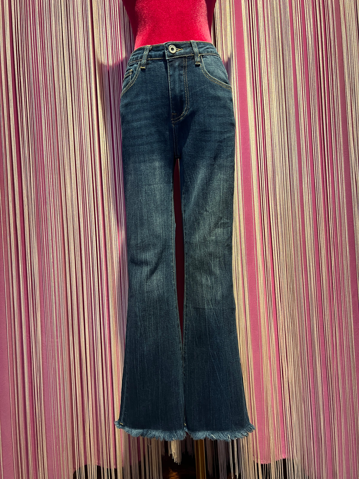 Mon amour Paris pantalone  jeans denim scuro sfrangiato