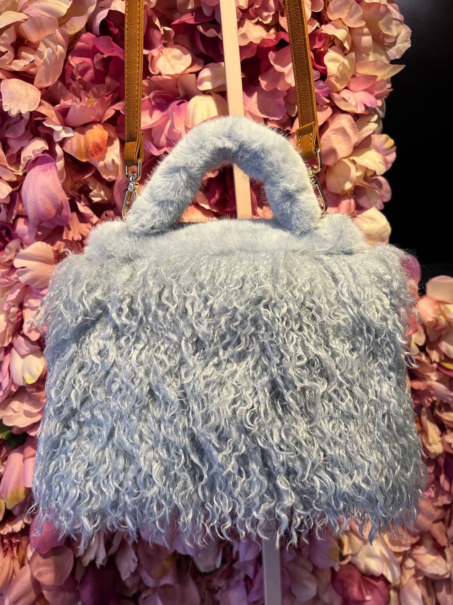 Snow-up Milano borsa in eco Mongolia ed ecopelle con tracolla , colore celeste