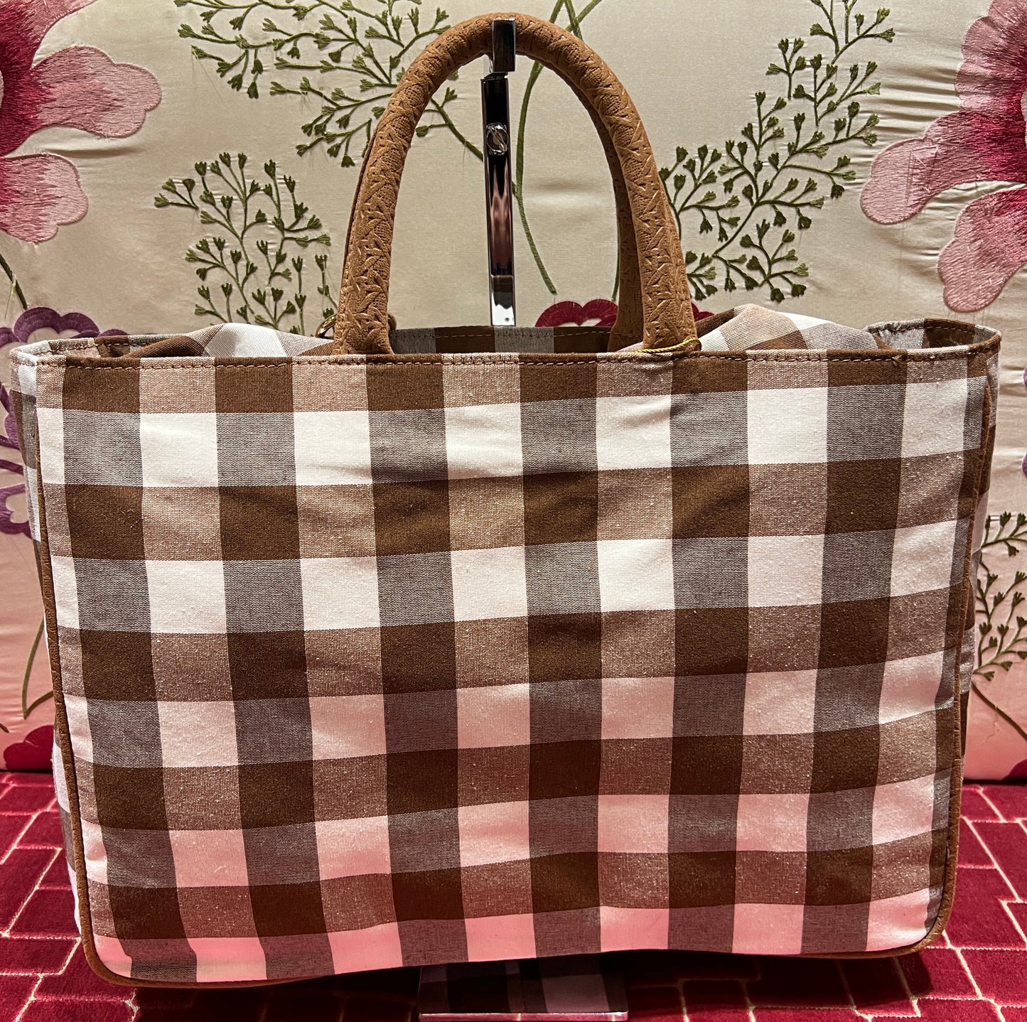 La Milanesa borsa in tessuto a quadri marrone manici ecosuede Mimosa