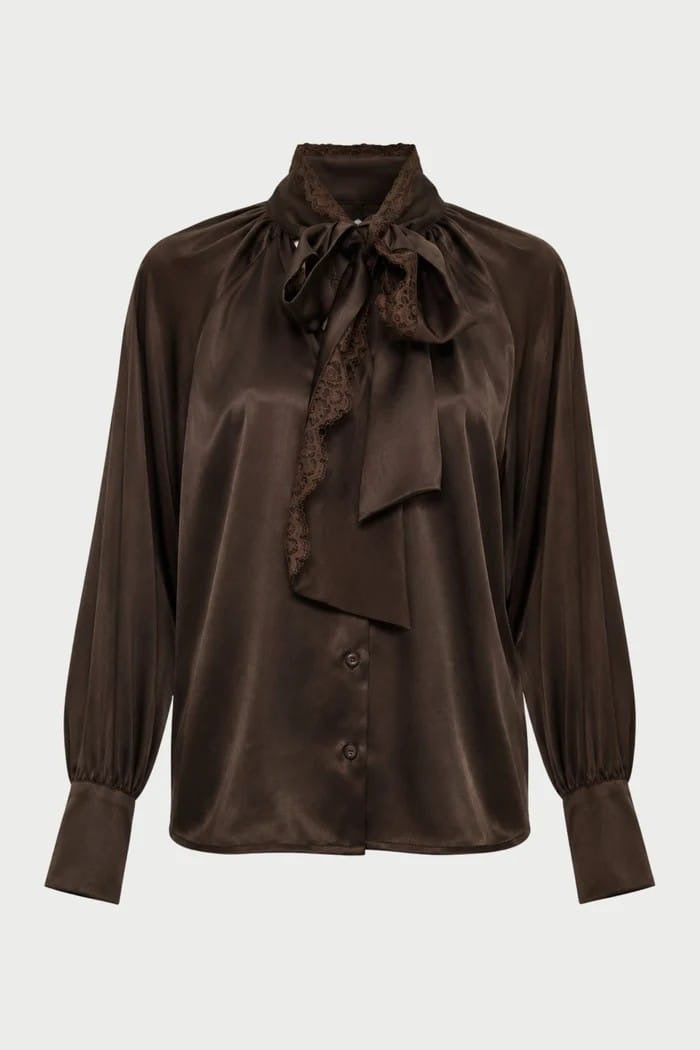Pink memories camicia marrone con pizzo