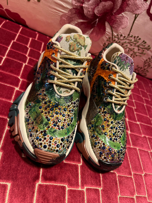 Joia Paris sneakers decorazioni cristalli verde /arancio