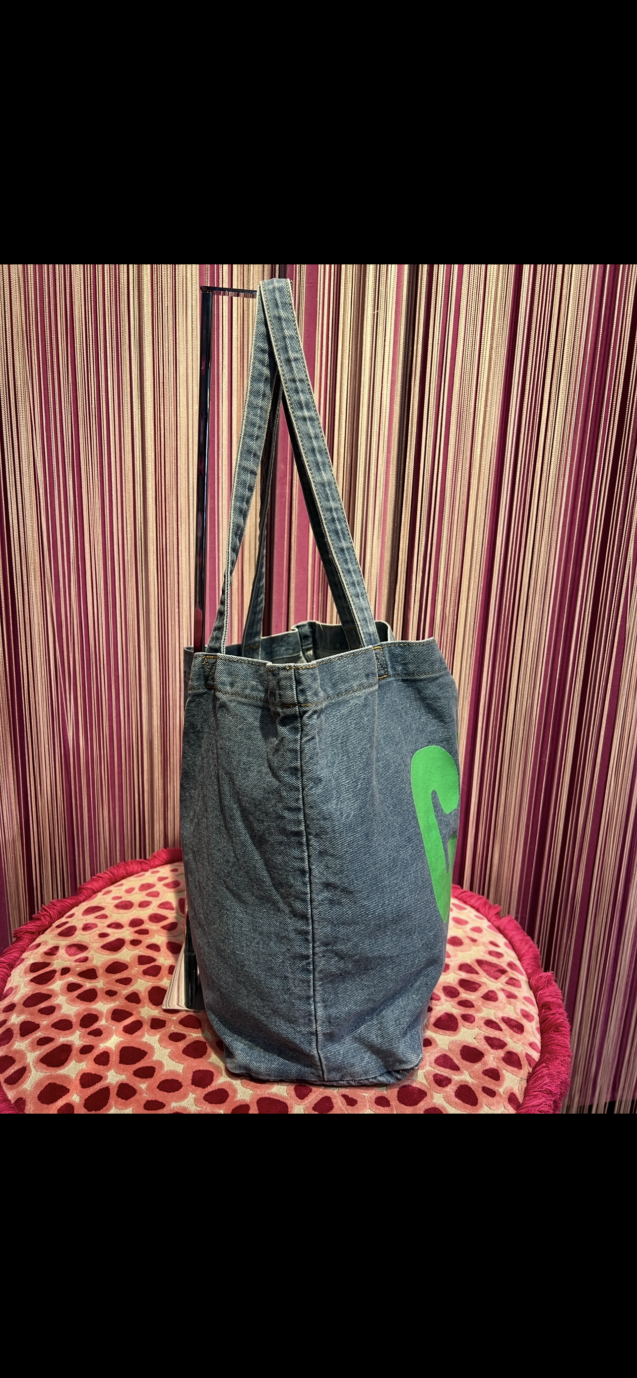 Mon amour Paris sconto-20% borsa denim due manici scritta “Ciao “ verde