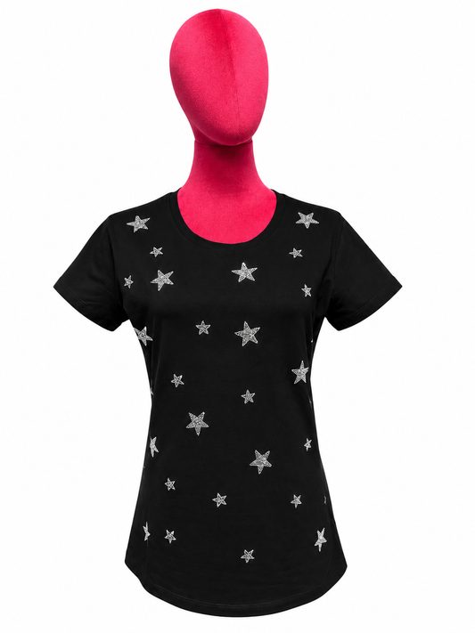 Mon amour Paris t shirt mezza manica nera con stelle glitter