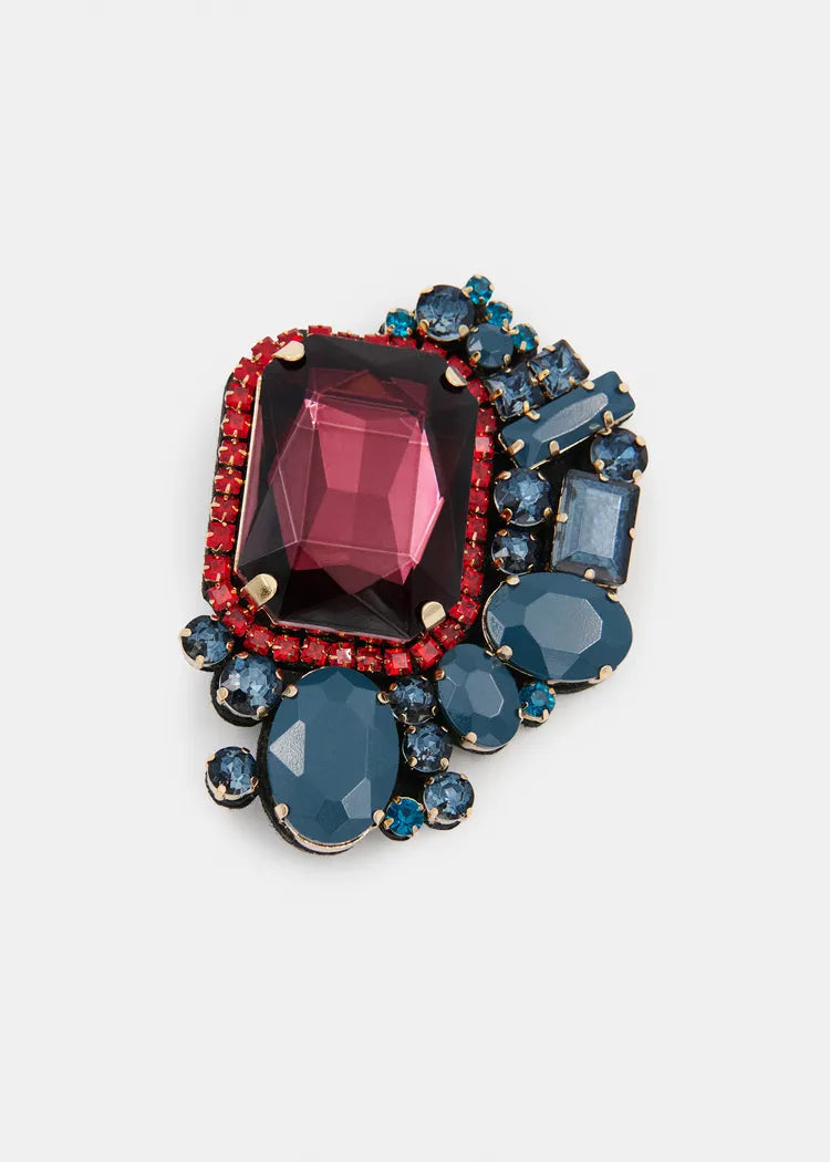 Essentiel antwerp spilla con pietre blu scuro e rosa