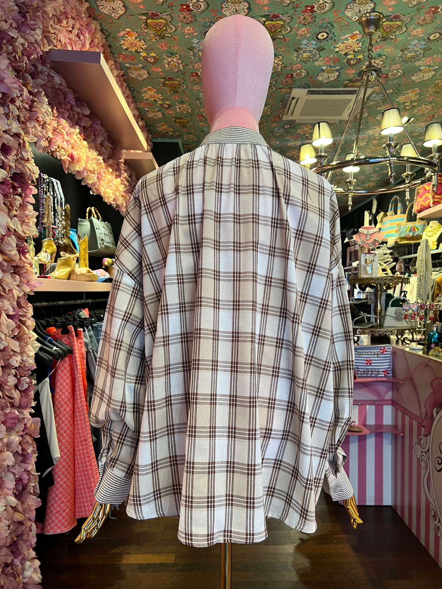 Mon amour Paris camicia quadri e righe marrone e panna