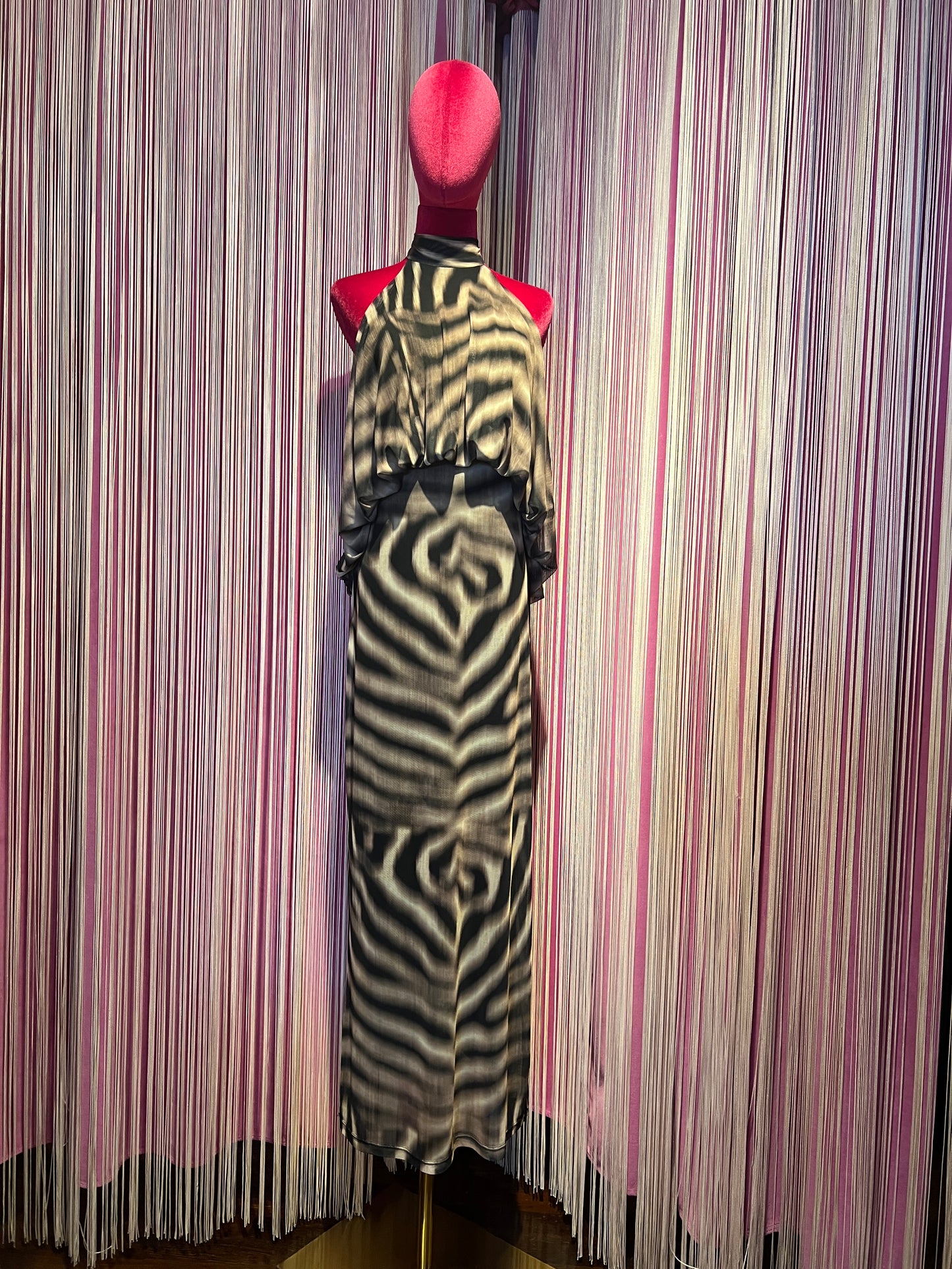 Mon amour Paris abito lungo scollato con elastico in vita stampa animalier