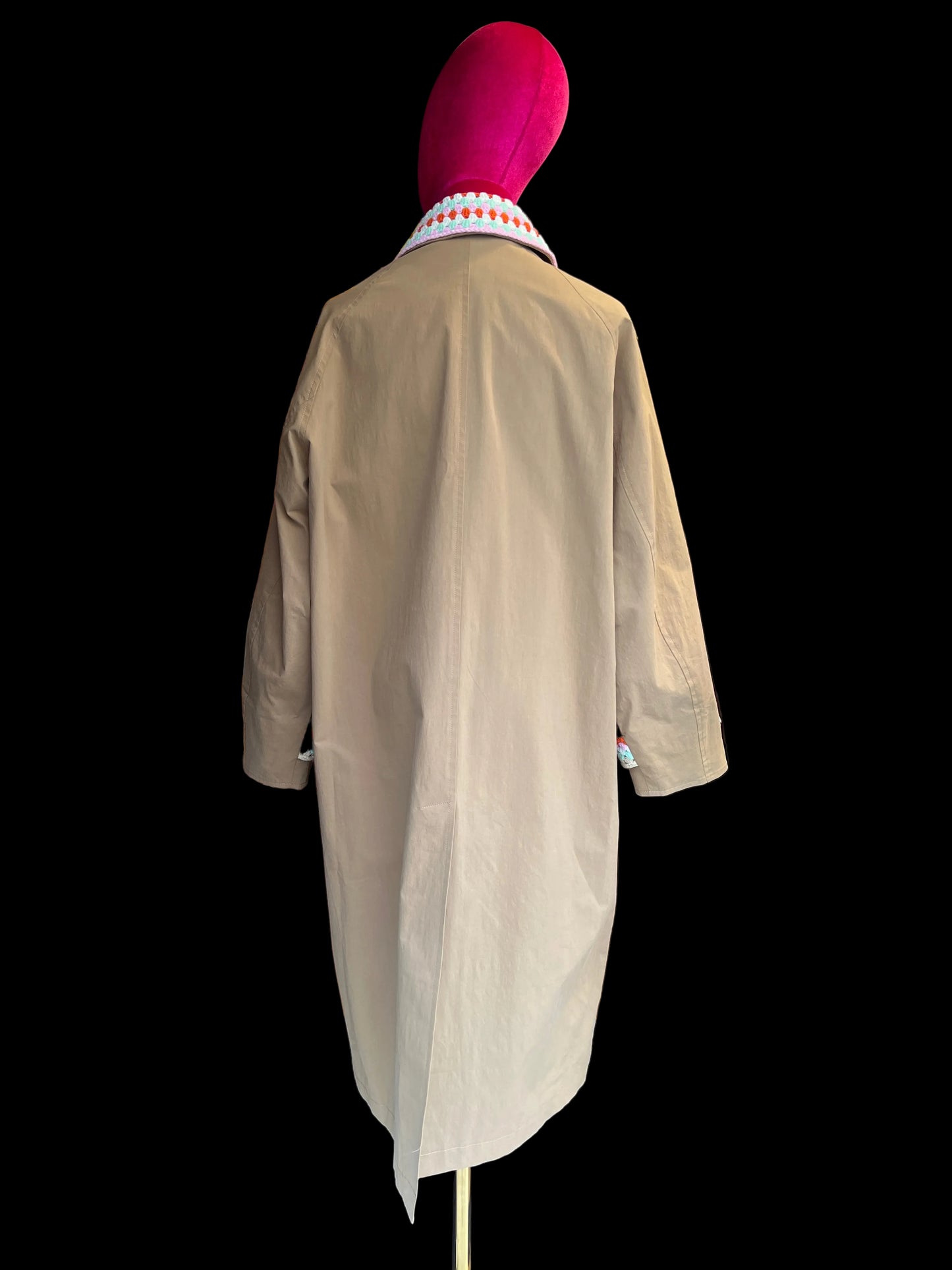 Sincere Paris trench color Kaki collo e polsi lavorazione uncinetto