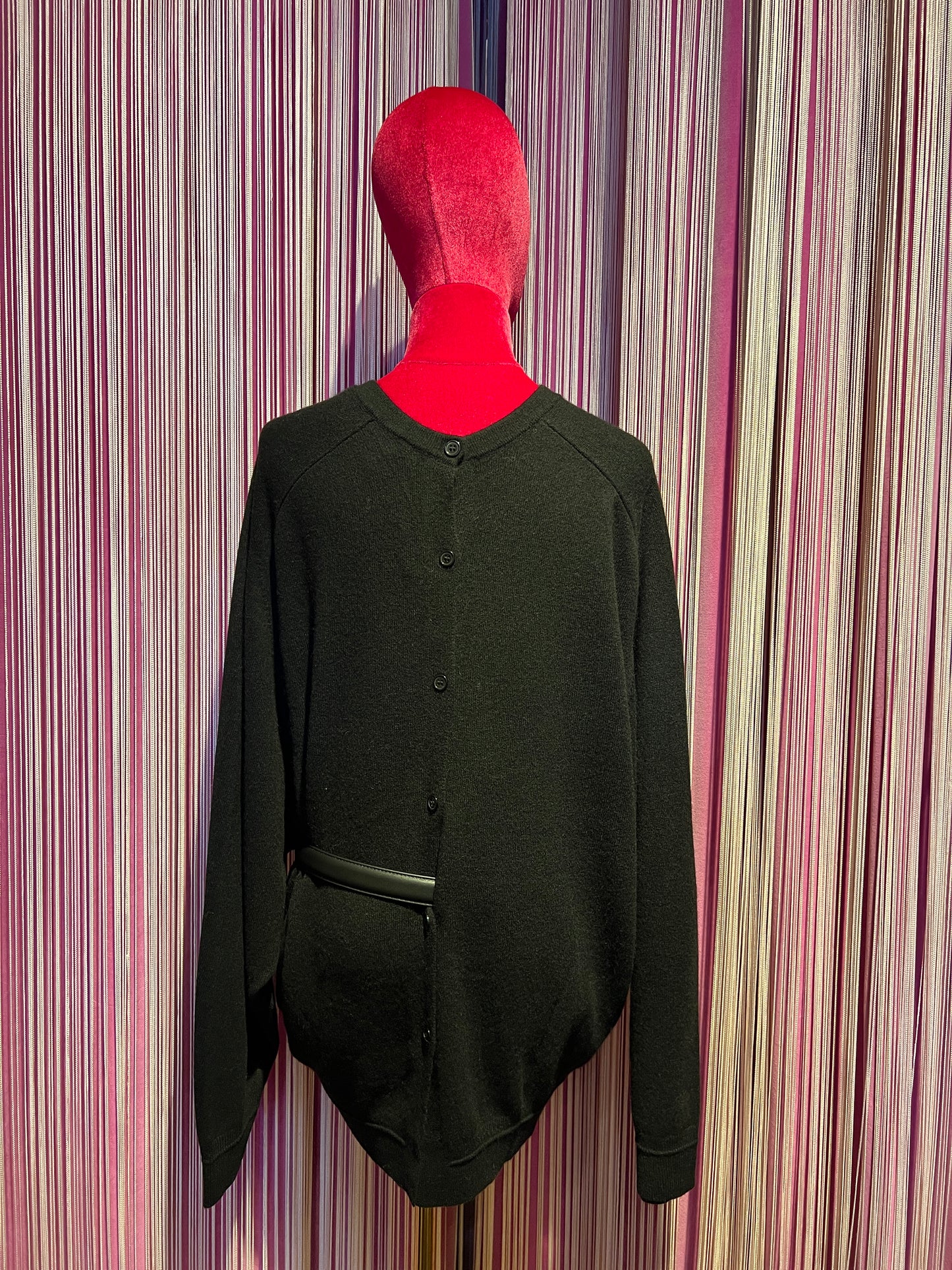 Circus Hotel cardigan nero reversibile fronte-retro in lana e cachemire con cintura vera pelle