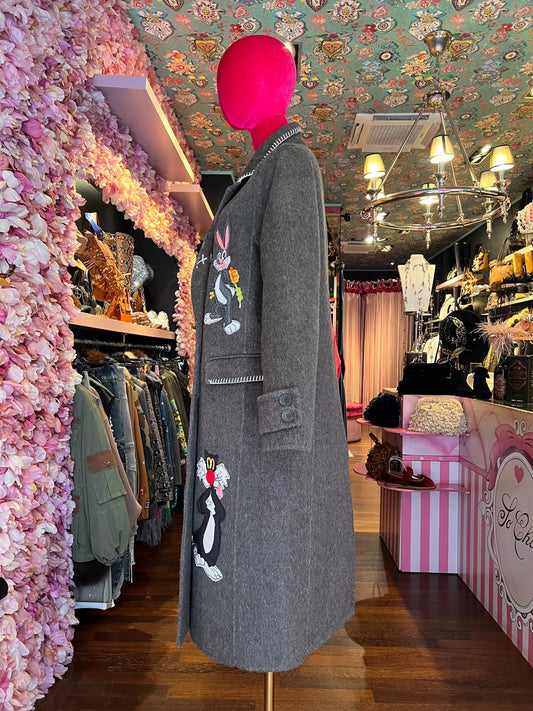 Front street cappotto 100% lana doppiopetto con patch looney tunes