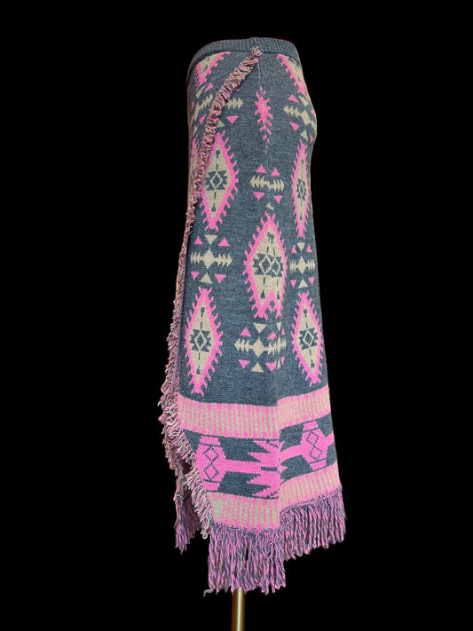 Colour market gonna jacquard con frange grigio e fucsia