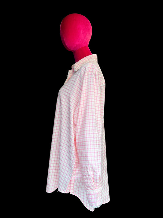 Sincere Paris camicia cotone quadretti rosa e bianchi colletto quadretti con bordo uncinetto