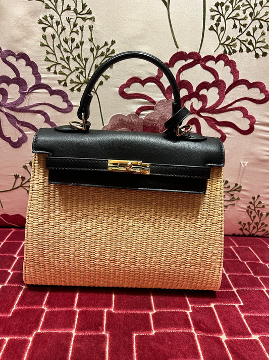 Borsa ecopelle e ratta nera e beige con tracollina