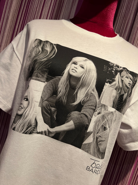 Brigitte Bardot t shirt bianca con stampa foto BB Fame