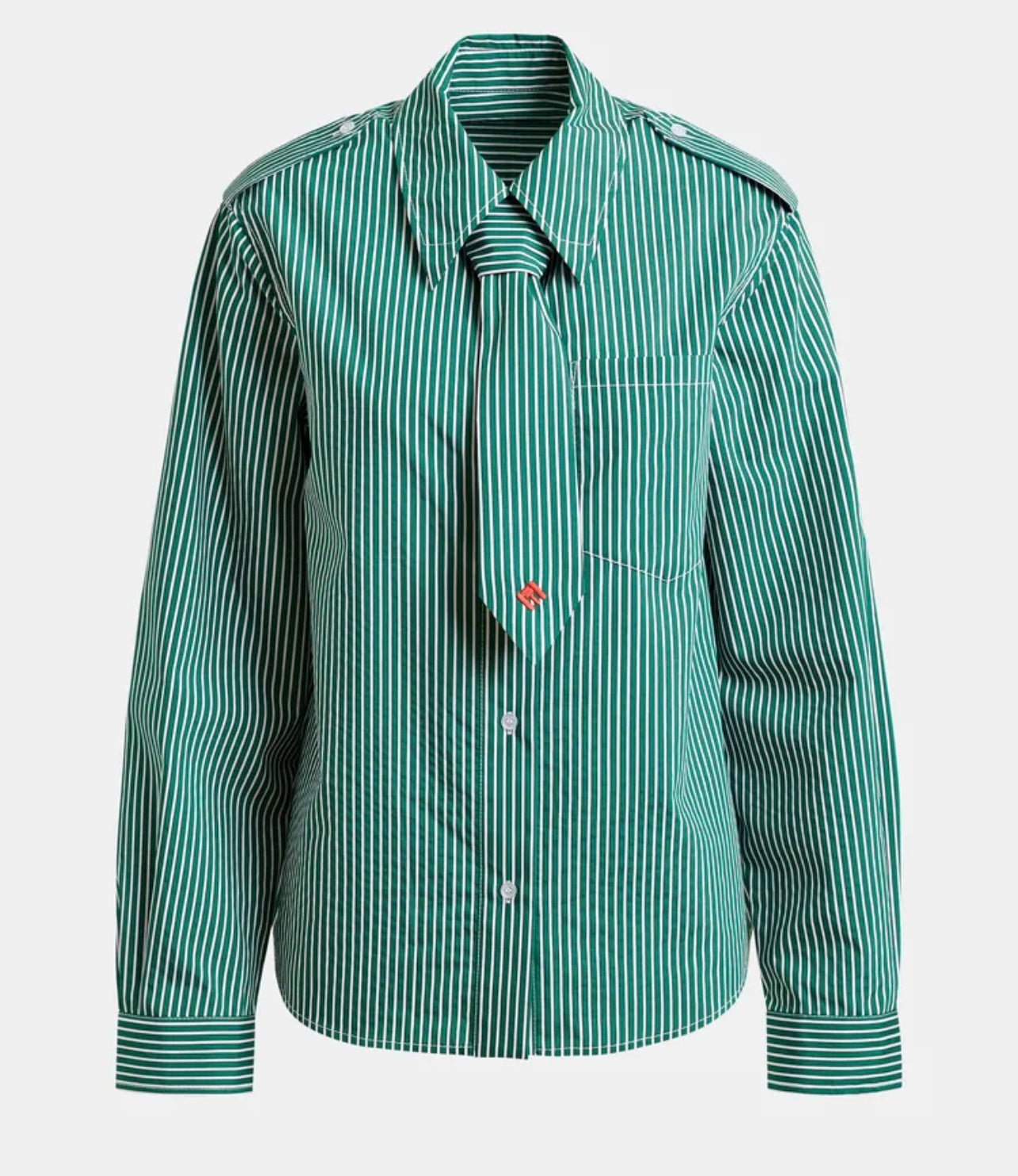 Essentiel antwerp camicia righe verdi e bianche con cravattino rimovibile