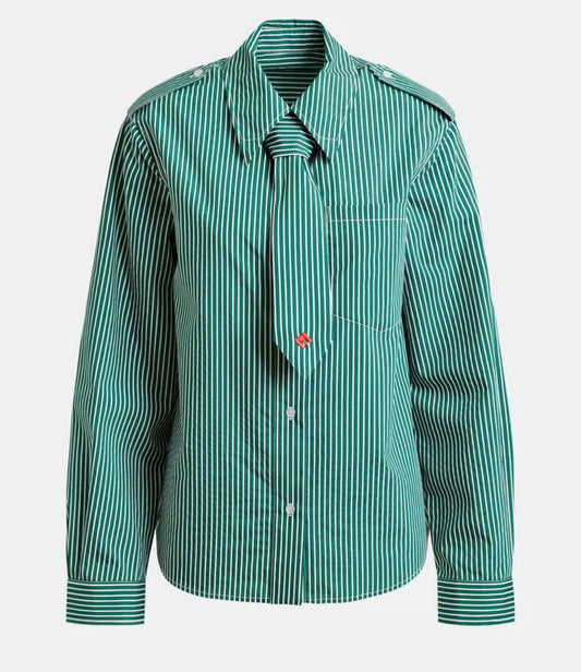 Essentiel antwerp camicia righe verdi e bianche con cravattino rimovibile