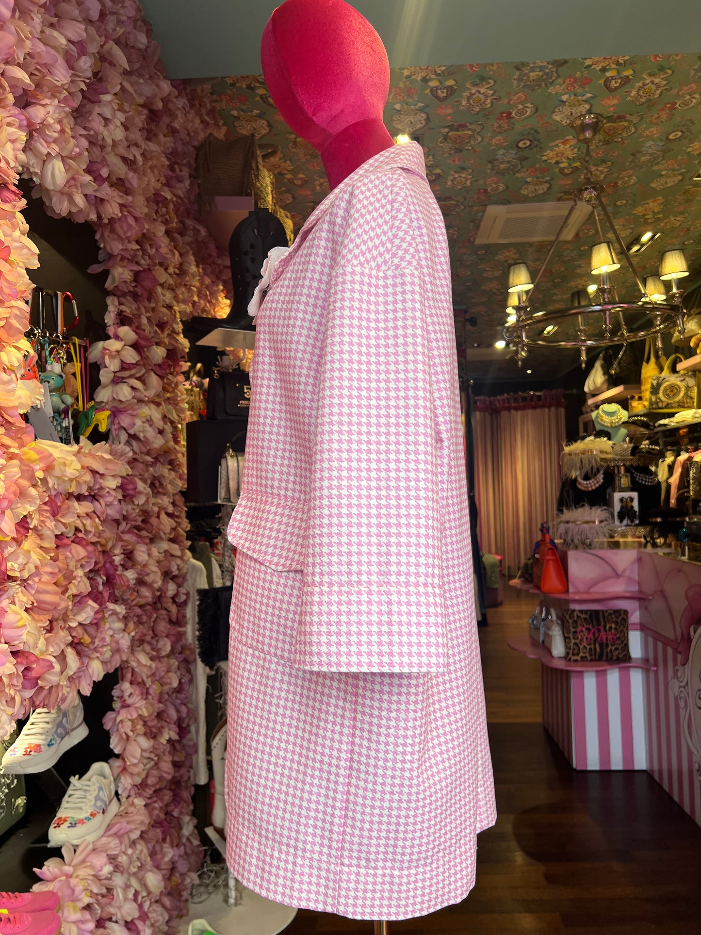 Clo’h luxury soprabito pied de poule oversize taglia unica con spilla fiore in  tessuto