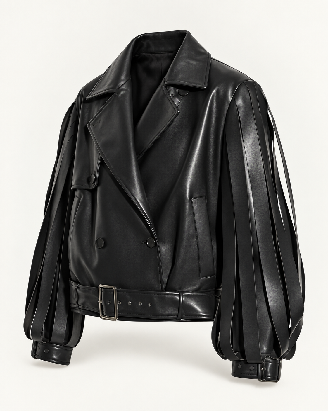 Isabelle Blanche Paris giubbotto biker in ecopelle con motivo decorativo a strisce nero